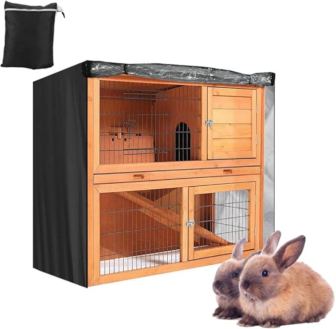 61QJHZvB5qL._AC_SX679_ Double Decker Rabbit Cage Cover SUNSURE Outdoor Rabbit Hutch Cover Heavy Duty Waterproof Dustproof Bunny Cage Cover 48" L x 20" W x 41" H, Black - Image 1