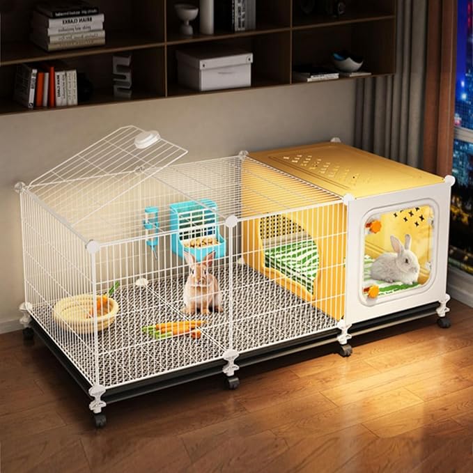 71RrGo7w8SL._AC_SX679_ Rabbit Cage, Indoor Hutch with Enclosed lounge area – Rabbit House with Sliding Trays & Universal Wheel for Ferret - Image 1