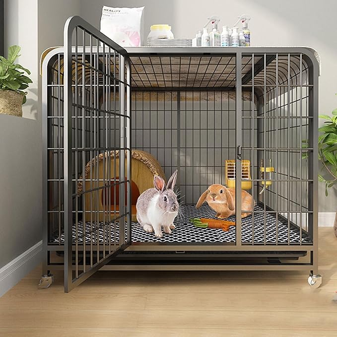 Rabbit Hutch on Wheels Indoor, with Deep Pull-Out Trays And Mobile Pulley - Image 1