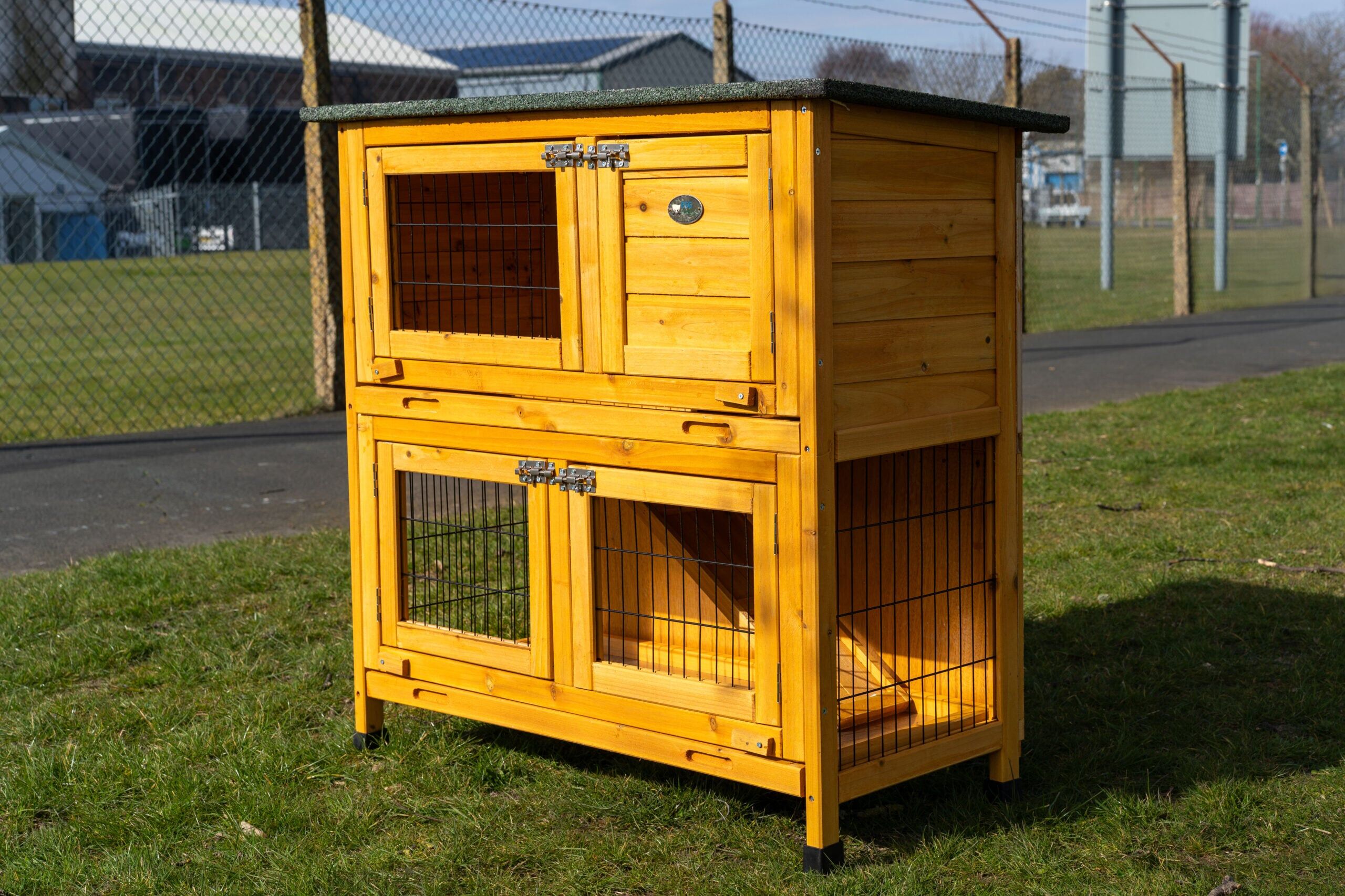 2 Tier Rabbit Hutch – Natural Design – 2 Removable Dirt Trays - Image 1