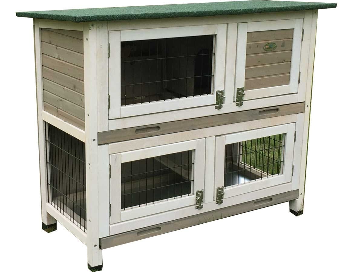 2 Tier Rabbit Hutch – Grey Design – 2 Removable Dirt Trays - Image 1