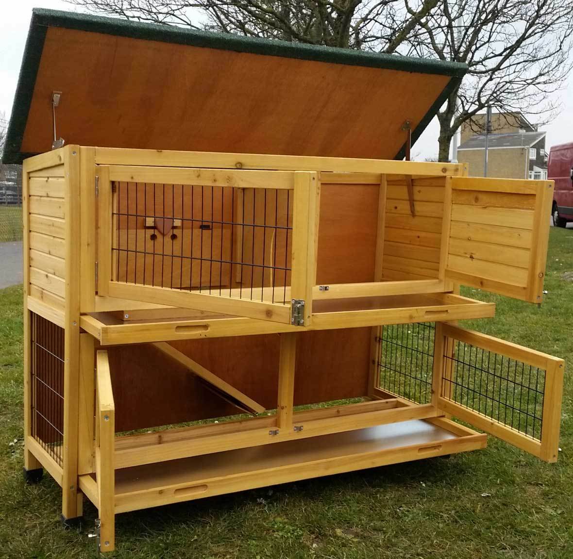 Classic XL Natural 2 Tier Large Rabbit Hutch - Image 1